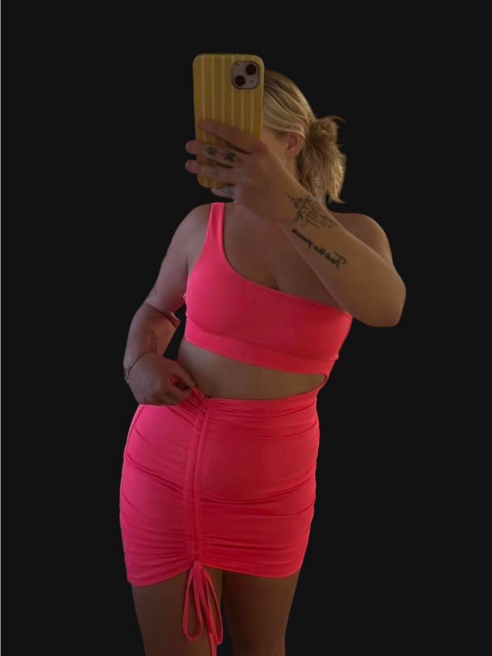 Neon Pink Ruched Drawstring Mini dress